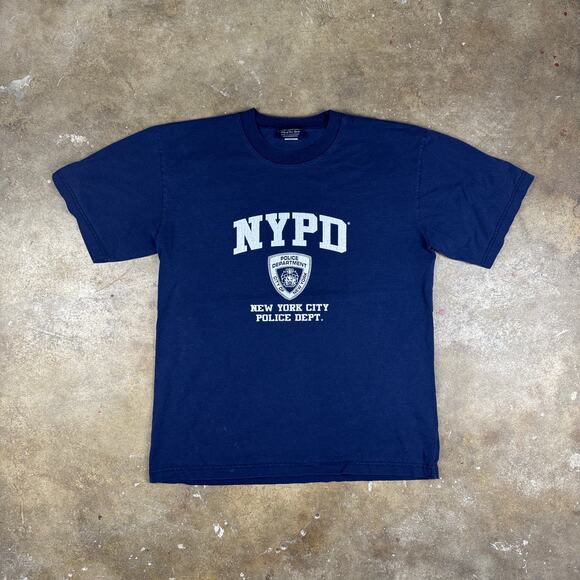 NYPD T-Shirt Y2K Men’s Large Navy Blue Cracked Print Police Dept Tee - Picture 1 of 11